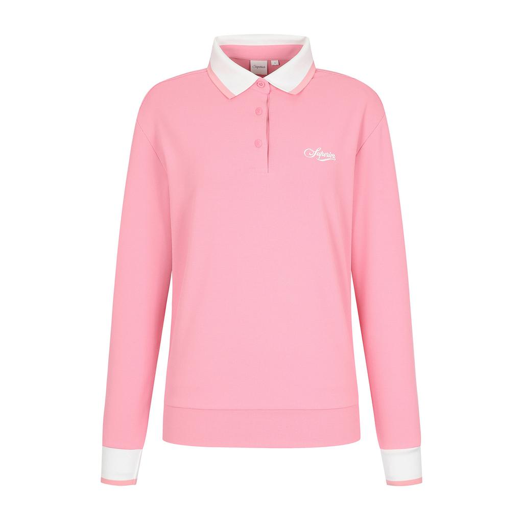 SUPERIOR Women'S Color Block Collar T-Shirt Pink (Iwpfttp10173)