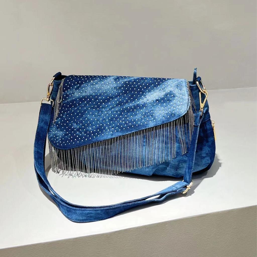 Women'S Fashion Retro Fringed Gypsy Niche Design Premium Denim Shoulder Messenger Bag