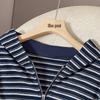 Women's Striped Half-Zip Hooded Pullover Sweatshirt