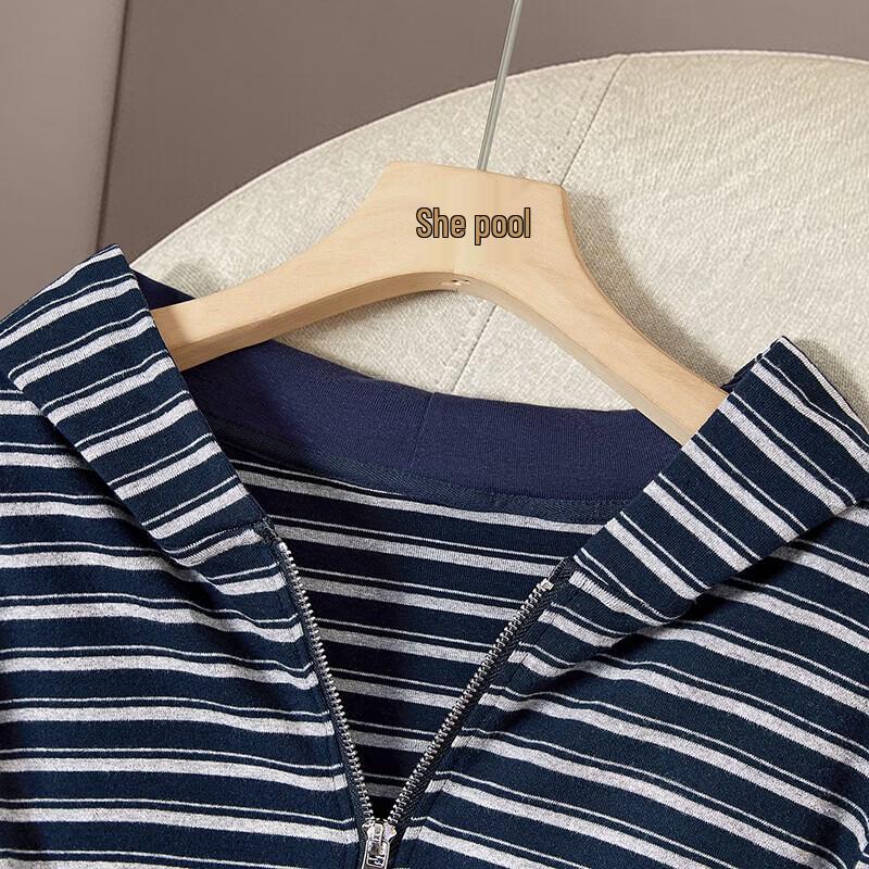 Women's Striped Half-Zip Hooded Pullover Sweatshirt