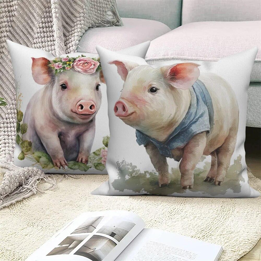 Pig Cat Panda Rabbit Print Decorative Pillowcase  Sofa Car Living Room  Animal Cushion Cover