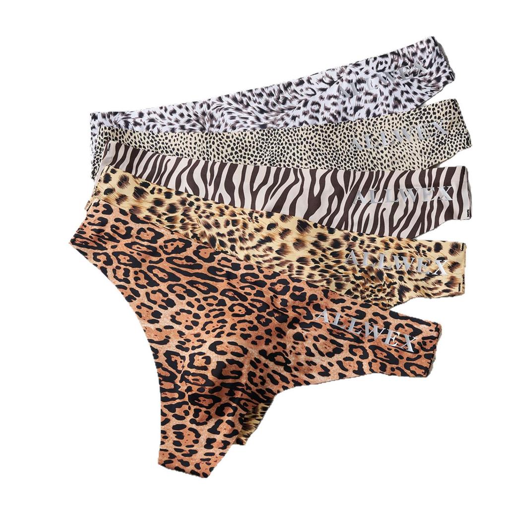 Men's Leopard Print Seamless Low Waist Ice Silk Thong - Quick-Dry, Breathable Sports Briefs