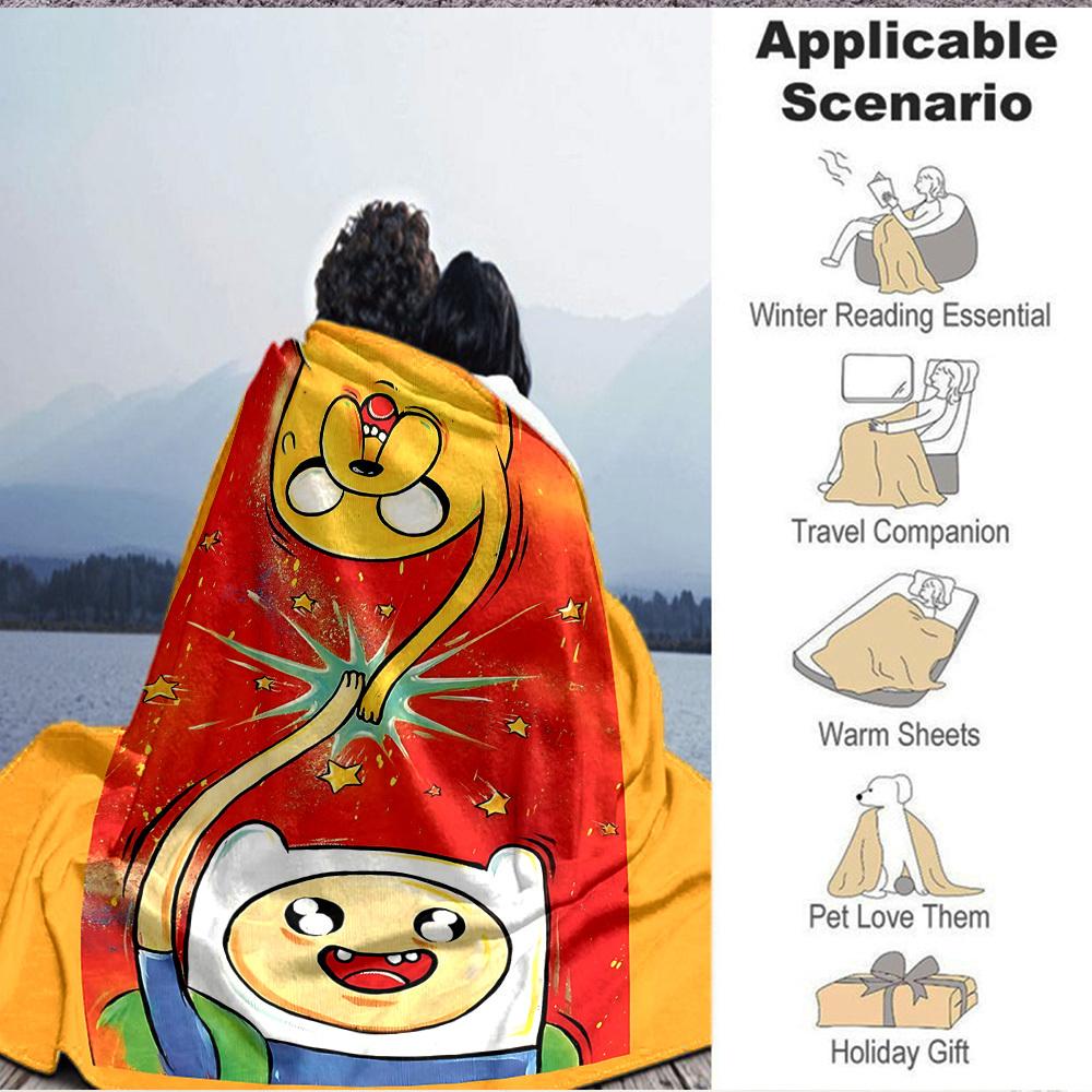 1pc Adventure Time Flannel Throw Blanket - Lightweight Soft Warm All-Season Blanket for Sofa, Bed, Travel, Camping  L1029184