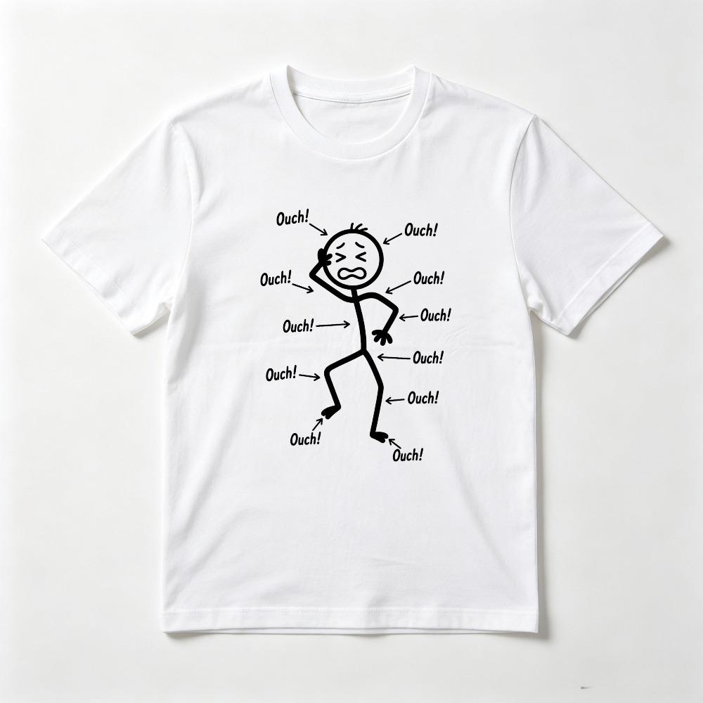 Funny Full Body Pain Graphic Printed Cartoon T-Shirt Short Sleeve Tops Summer Daily Casual Fashion Loose T-Shirt Unisex