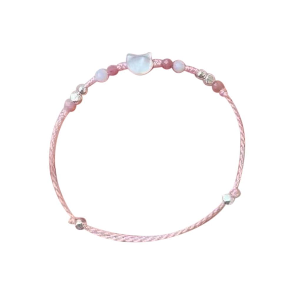 New Handmade Rope Bracelets Adjustable Cute Cat Woven Bracelet Resin Bead Chain for Women Men розовый