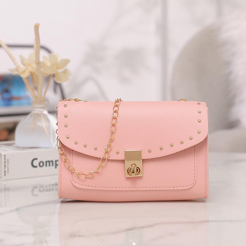 2022 New Fashion Ladies Bag Sweet Style Small Square Bag Shoulder Bag Pu Material розовый