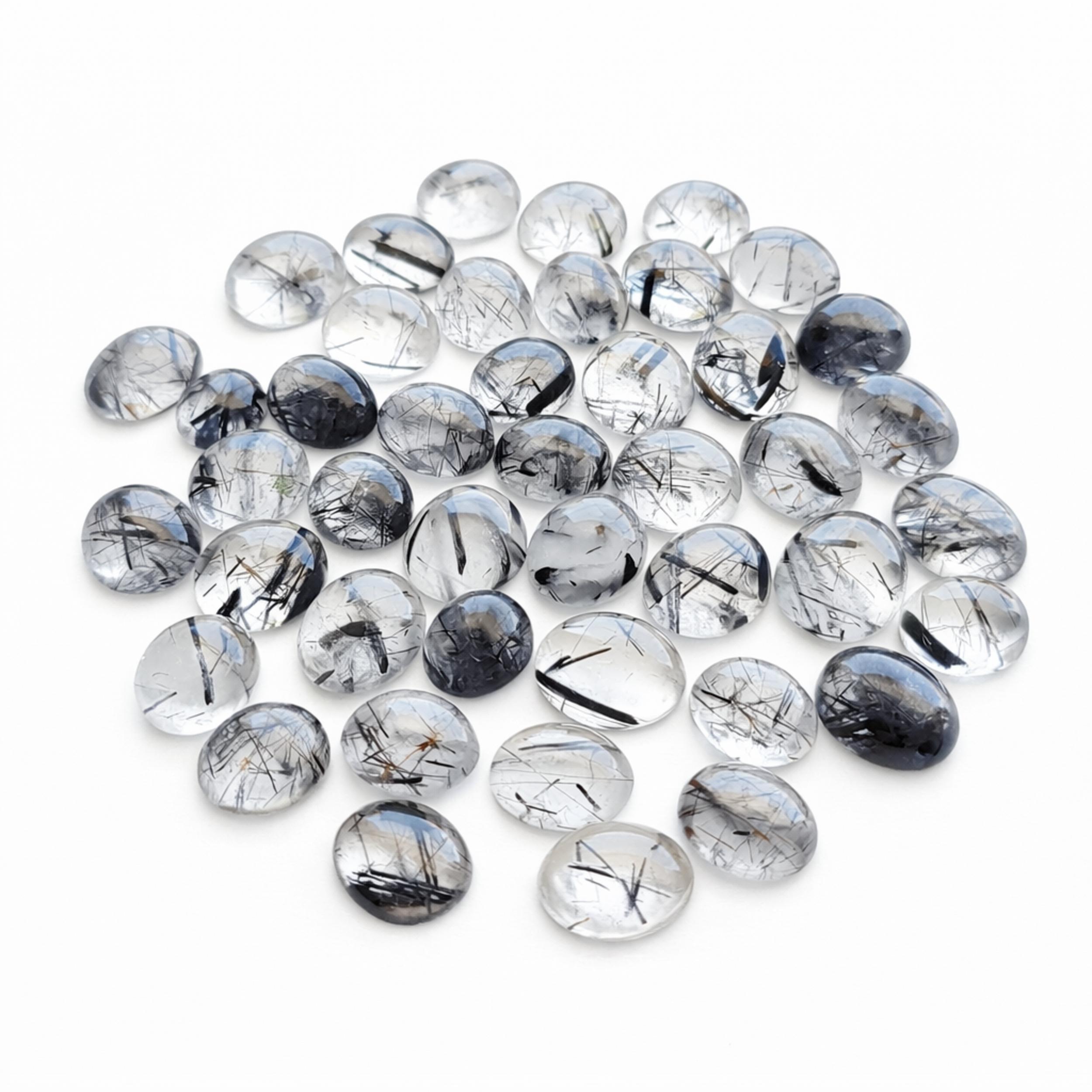 Black Rutile Quartz Oval Cabochon – Flat Back 11x9 mm Gemstone for Jewelry Making 1 Piece чёрный