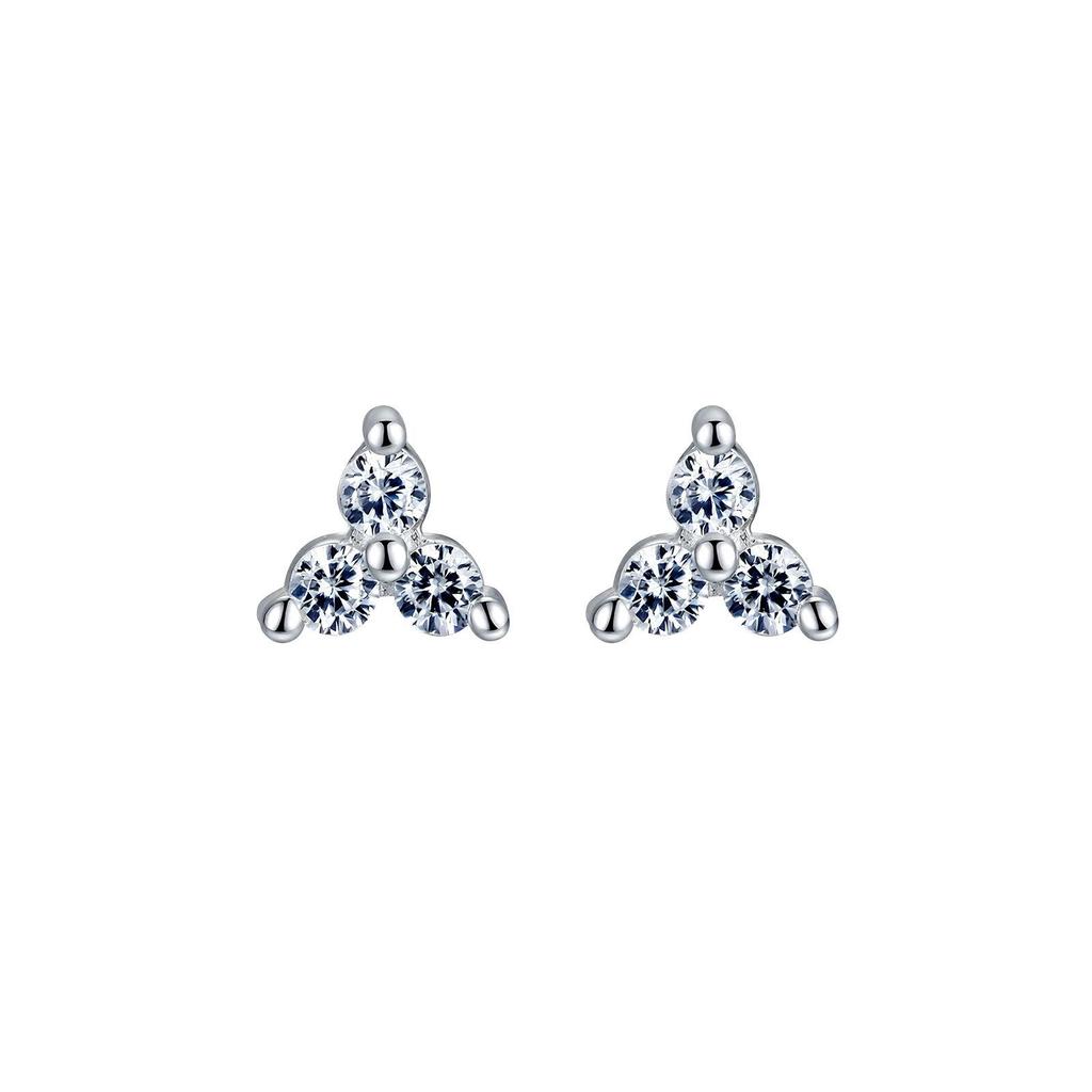 Sterling Silver S999 Zirconia Triangle Stud Earrings