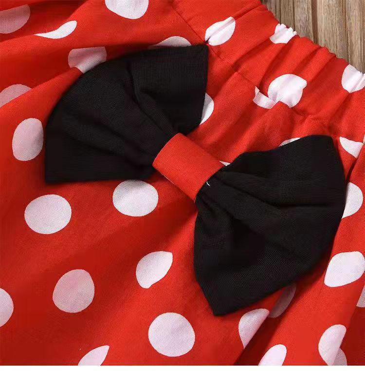 European & American Style Short-Sleeve Top, Polka Dot Overall Skirt, Headband Princess Set for Kids