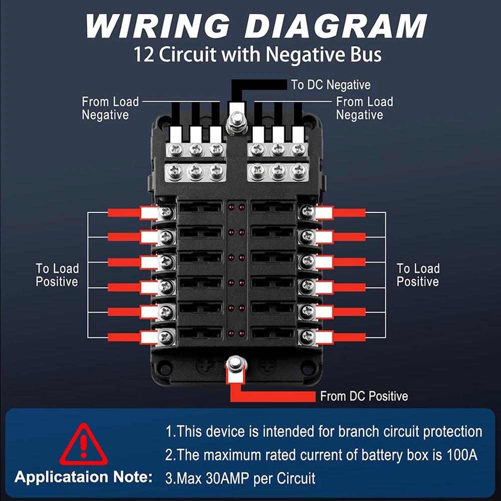 Car Boat Fuse Box Holder With 6 Ways Blade Fuse Holder Block Warning Indicator 12V 36V Power Distribution Panel Board Fuses4