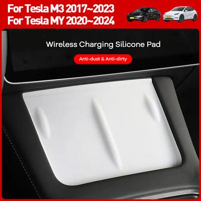 Silicone Wireless Charging Pad for Tesla Model 3 Y 2021 2022 2023 Phone Mount Silicone Non-slip Pads Car Accessories