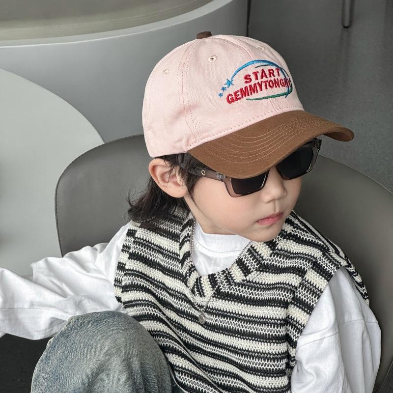 Children's Baseball Cap Ins Embroidered Letters Casual Splicing Contrast Color Boy's Personality Sun Protection Baseball Cap Outdoor Versatile
