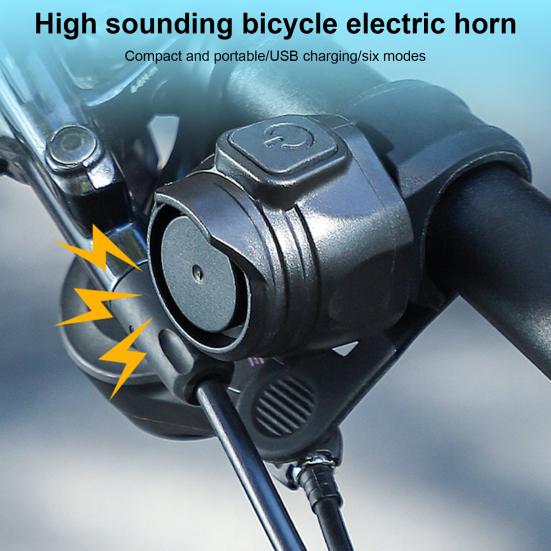 1 Set Bicycle Bell Rechargeable 6 Modes Anti-theft Loud Voice USB Bicycle Electric Bell Horn for Scooter