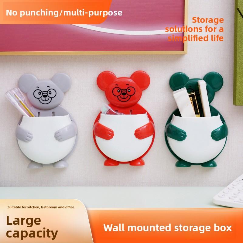 Wall-mounted Bear Storage Box, Bathroom Toothbrush and Toothpaste Draining Rack, Kitchen Storage, Chopstick Basket, Living Room Storage
