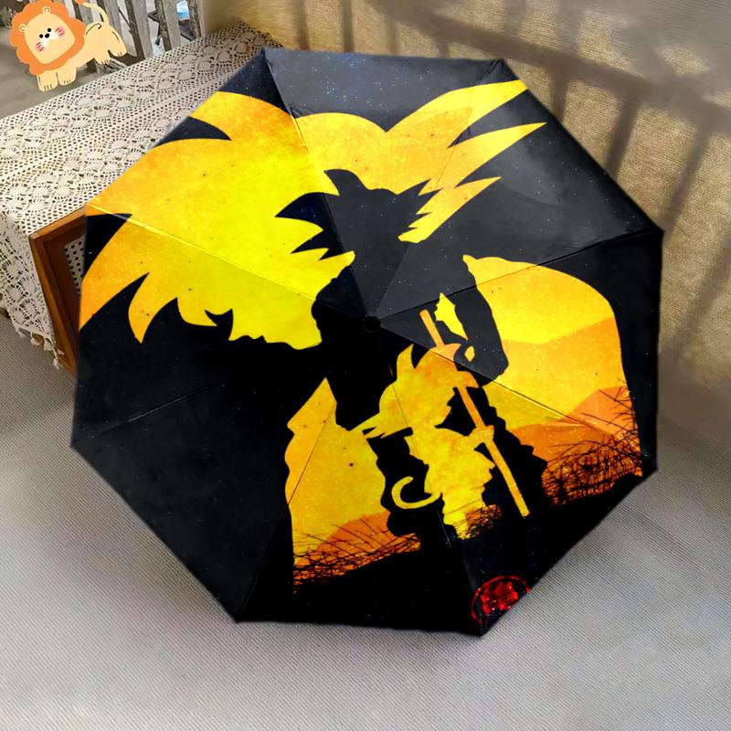 1 PC Automatic Folding Umbrella - Son Goku Pattern Portable Foldable Design With 8 Ribs Christmas Birthday Gifts