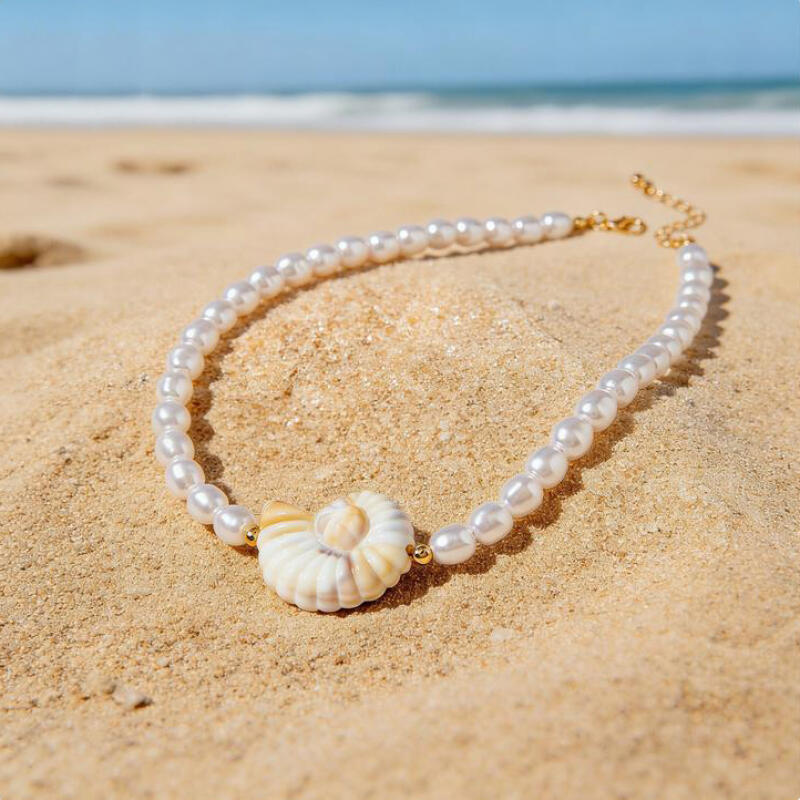 Bohemian Vintage Baroque Imitation Pearl Necklaces for Women Ladies Beach Vacation Style Conch Pendant Necklaces Jewelry Gifts