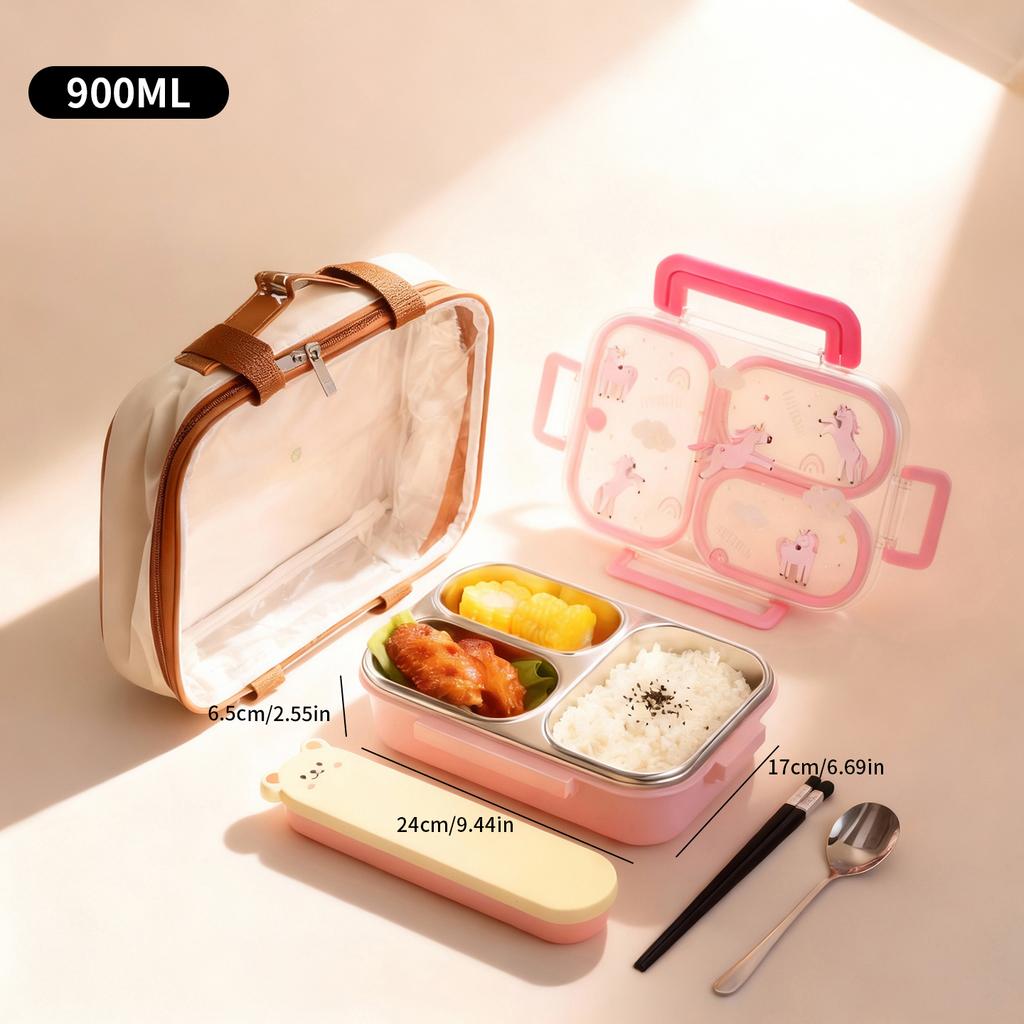 Large Capacity Cartoon Handheld Lunch Box For Kids Students Portable Sealed 304 Stainless Steel Divided Food Container Heatable