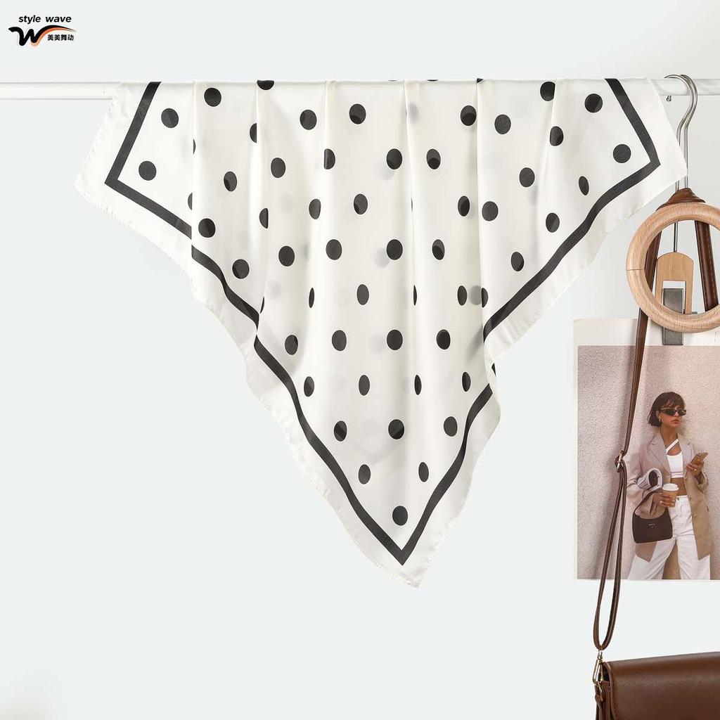 Franse Polka Dot Veelzijdige Zijden Sjaal en Haarelastiek voor Dames