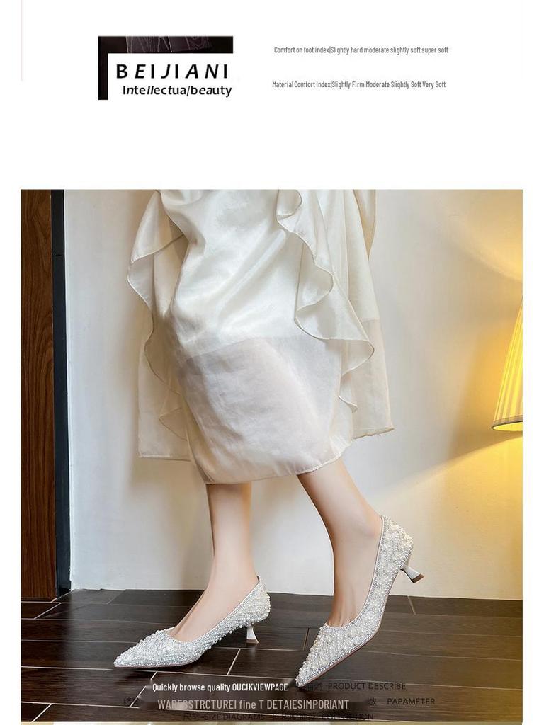 BEIJIANI 1578-23 Strass Perle High Heel Brautjungfern- und Braut Hochzeitsschuhe