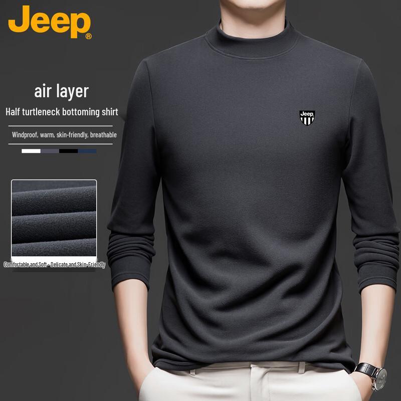 Men s Fleece-Lined Mock Neck Long Sleeve T-Shirt L