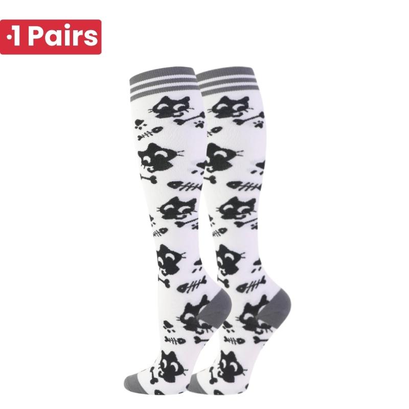 1 Pair Cute Cat Compression Socks Knee High 20-30 Mmhg Fit Medical Edema Diabetes Varicose Veins Running Sports Socks