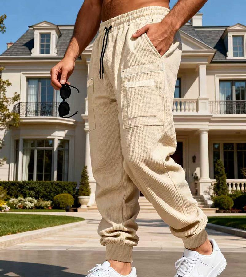 American Spring Autumn Men's Loose Waffle Casual High Street Outdoor Sports Commuting Workwear Breathable Sweatpants