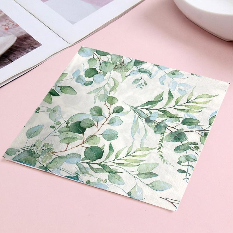 Pack of 20 Green Eucalyptuses Paper Napkins Vintages Table Decoration for Wedding Receptions and Garden Parties