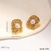 Cross Baroque Pearl Stainless Steel Earrings, French Vintage Titanium Steel Studs for Women