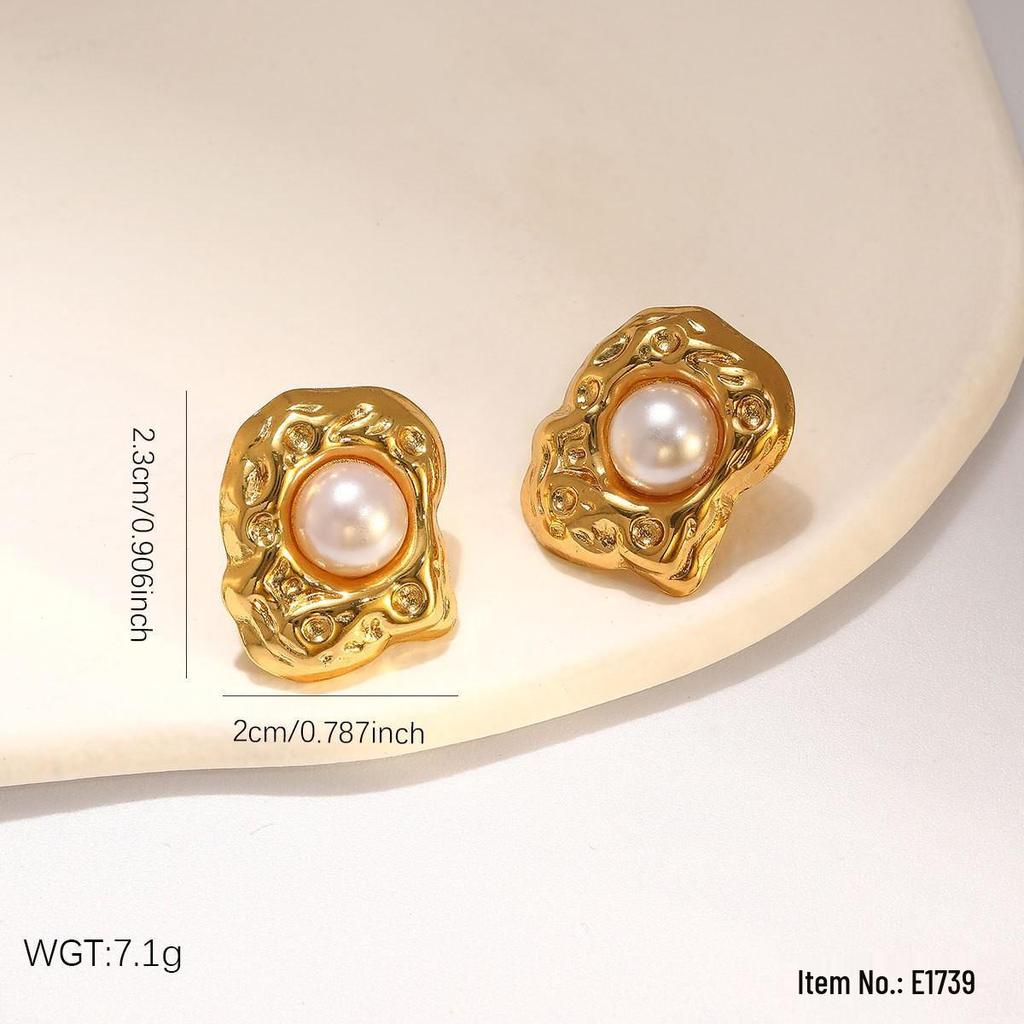 Cross Baroque Pearl Stainless Steel Earrings, French Vintage Titanium Steel Studs for Women
