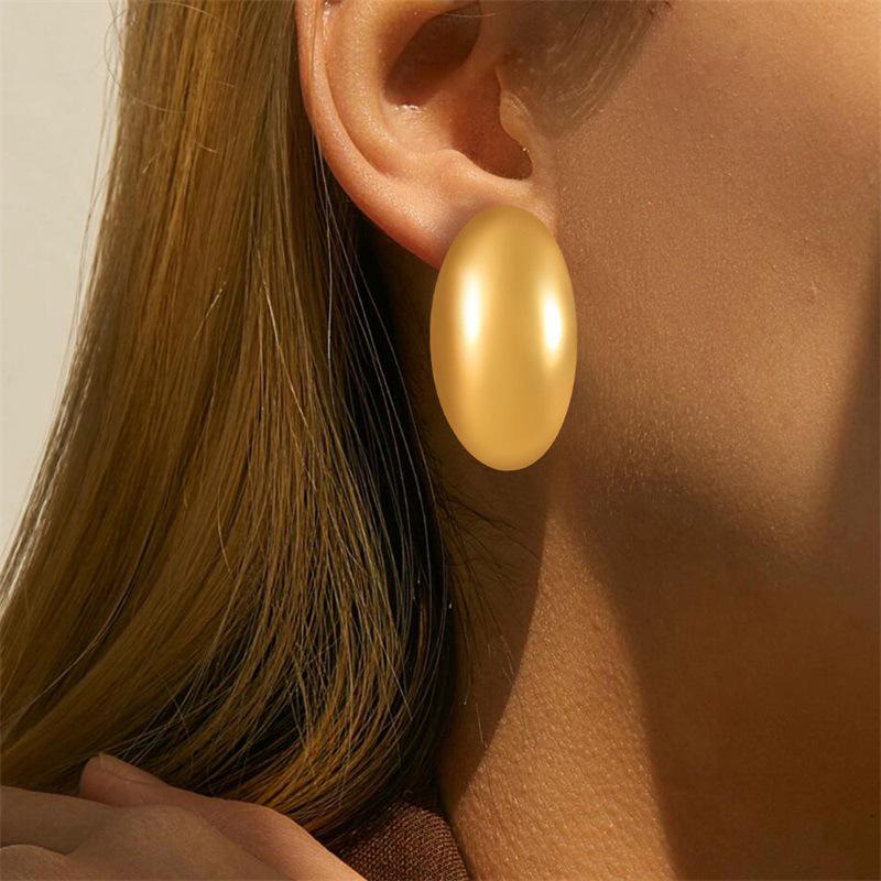 18K Gold-Plated Stainless Steel Oval Stud Earrings - Smooth, Non-Fading, High-End Feel