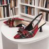 Women's Plaid Slingback Kitten Heels Closed Pointed Toe Bow Tie Slip On Work Pumps Ankle Strap Stiletto Formal Party Wedding Dress Shoes for Women