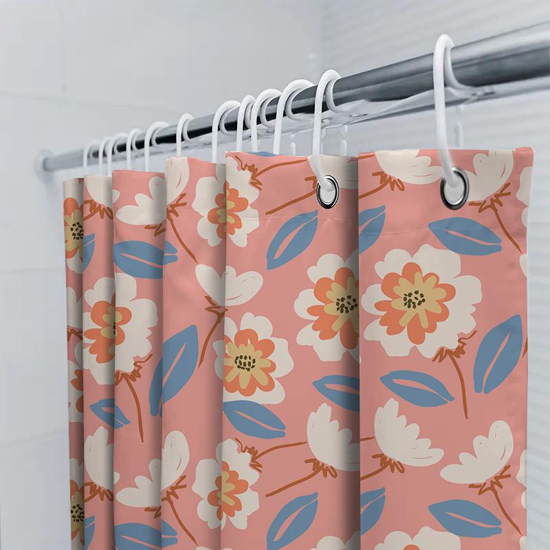 Beautiful Floral Shower Curtain Pink Blue White Flowers Bath Decor Waterproof Polyester Fabric Bathroom Accessories