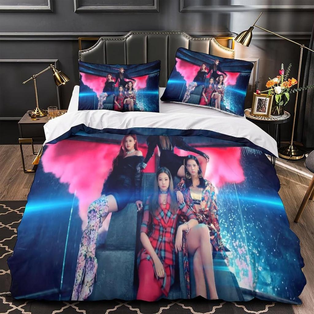 Girls 3D B-black-pink HD Bedding Set,Girls Duvet Cover 3D Print Quilt Cover Pillowcase king Queen Size Boys Adult Birthday Gift