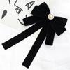 Elegant Women's Velvets Bows Tie Brooch Pin Pre Tied Bowknot Necktie with Rhinestones and Pearls Decors for Formal Event
