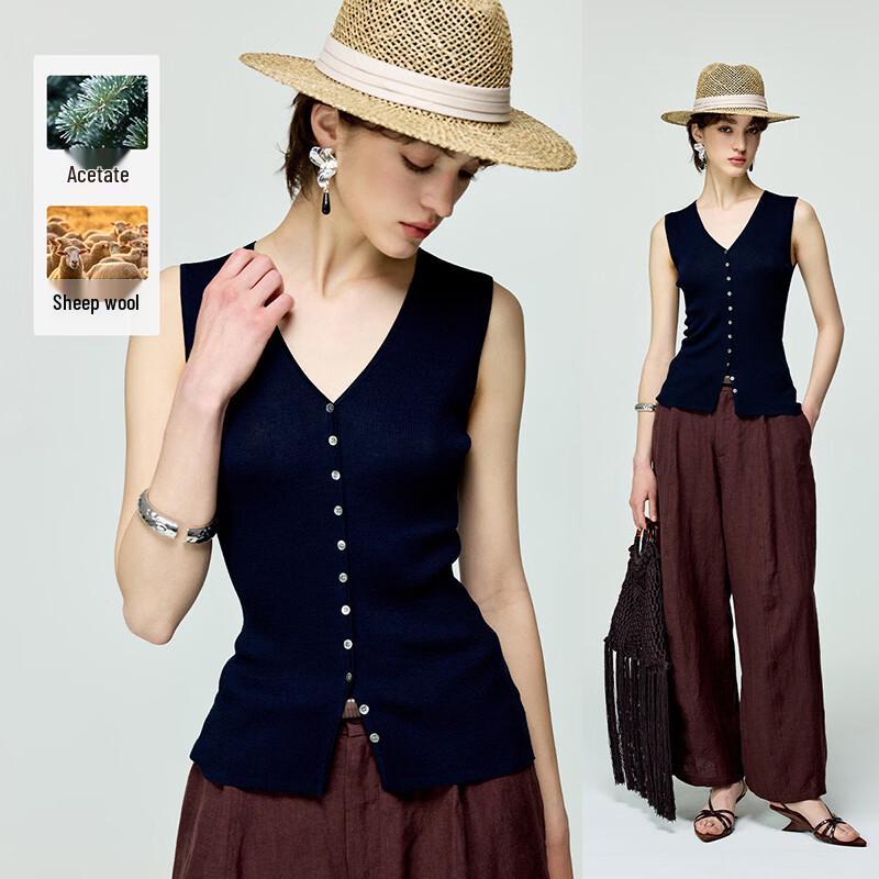 Wudao Acetate Wool Blend V-Neck Knit Vest L