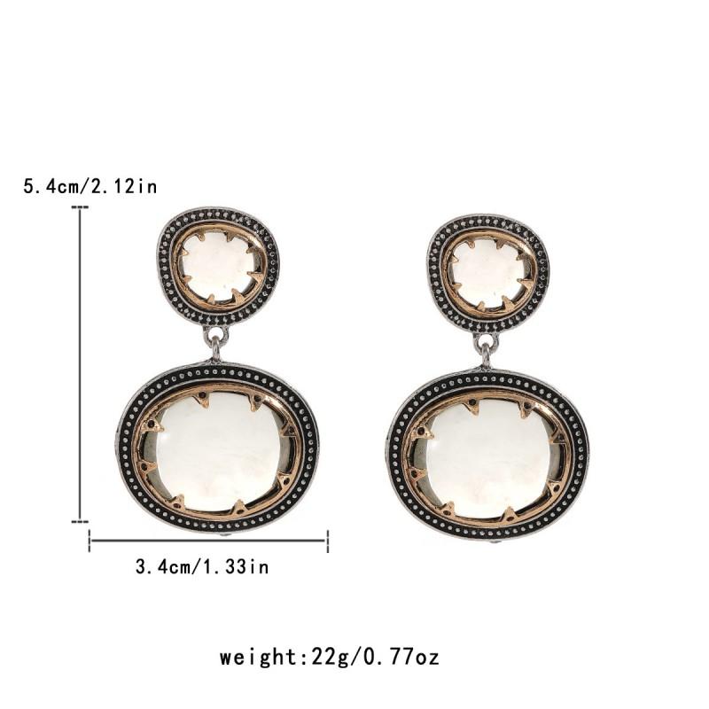Double-Layer Color-Block Resin Rhinestone Earrings Geometric Alloy Statement Drop Women Gold