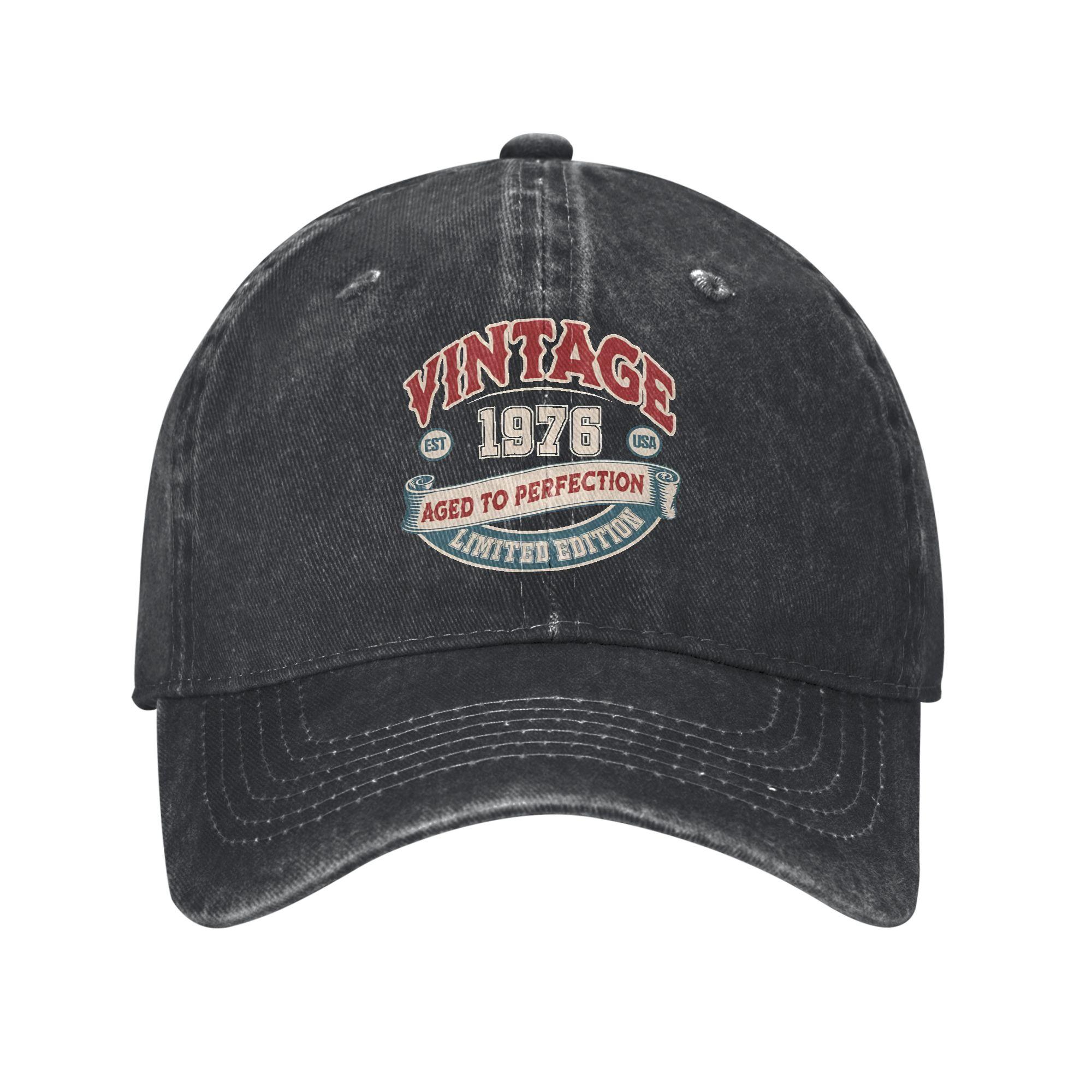 Born In 1976 Vintage Age 50 Years Old Funny 50th Birthday Baseball Caps Outfits For Unisex Adjustable Trucker Hat One Size