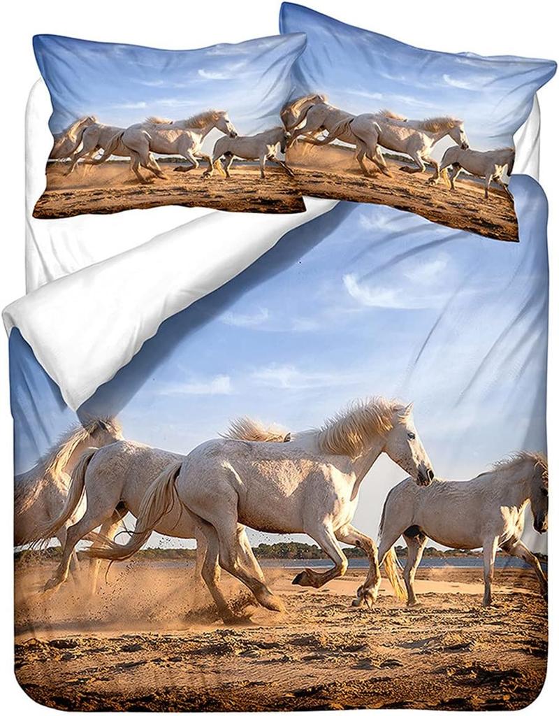 Cartoon Microfiber Duvet Duvet Cover With Horse Unicorn Pattern, Men And Boys Horse Zipper Duvet Cover With Pillowcase 50x75cm