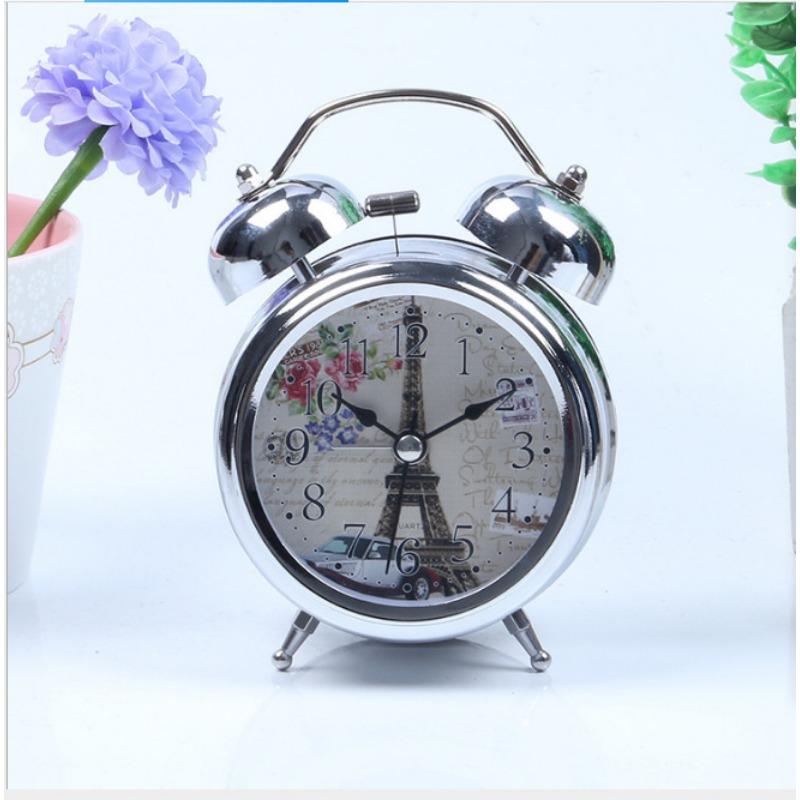 European 3-inch Metal Electroplated Silver Alarm Clock Night Light Creative Bell Ringing Children's Student Seat Clock