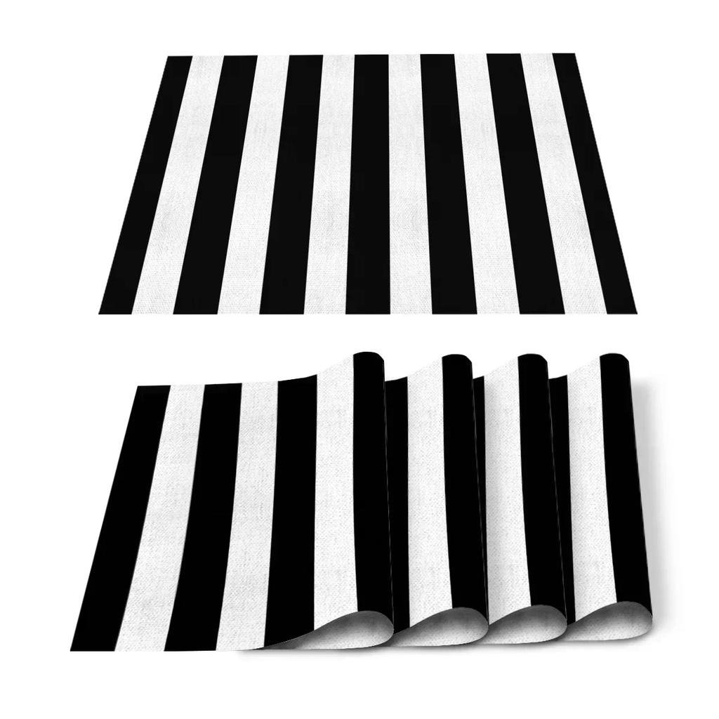 1PC Black White Stripes Pattern Table Mat Kitchen Decoration Placemat   For Wedding Dining Accessories