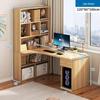 Compact Corner Computer Desk with Integrated Bookshelf & Vanity for Bedroom or Home Office