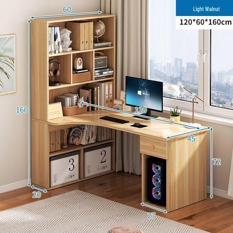 Compact Corner Computer Desk with Integrated Bookshelf & Vanity for Bedroom or Home Office