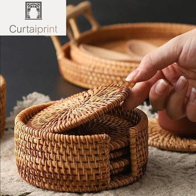 Set di 6 sottobicchieri per bevande per accessori da tè Kungfu, tovaglietta rotonda, tovaglietta in rattan intrecciato, tovaglietta con diametro di 8 cm