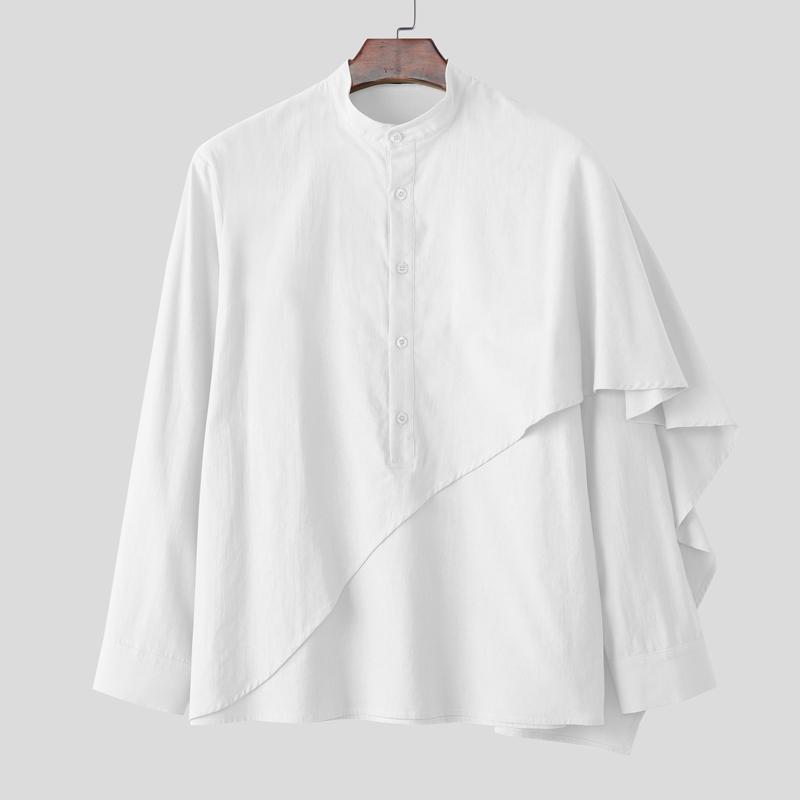 

INCERUN Мужские рубашки с воротником-стойкой, длинным рукавом, пуговицами, слоями, в стиле пэчворк, повседневные рубашки 2XL белый