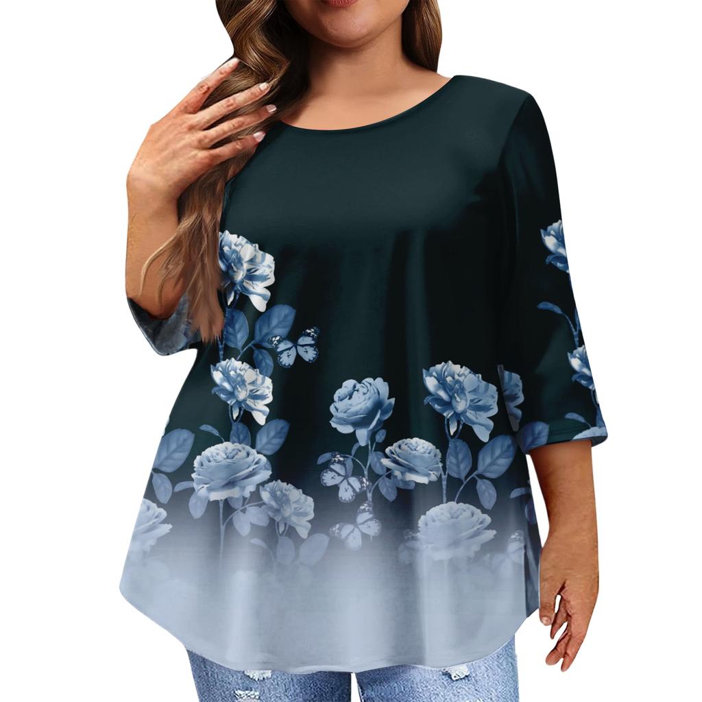 Women's Fashion Casual Round  Neck 3/4 Sleeve Oversized Top