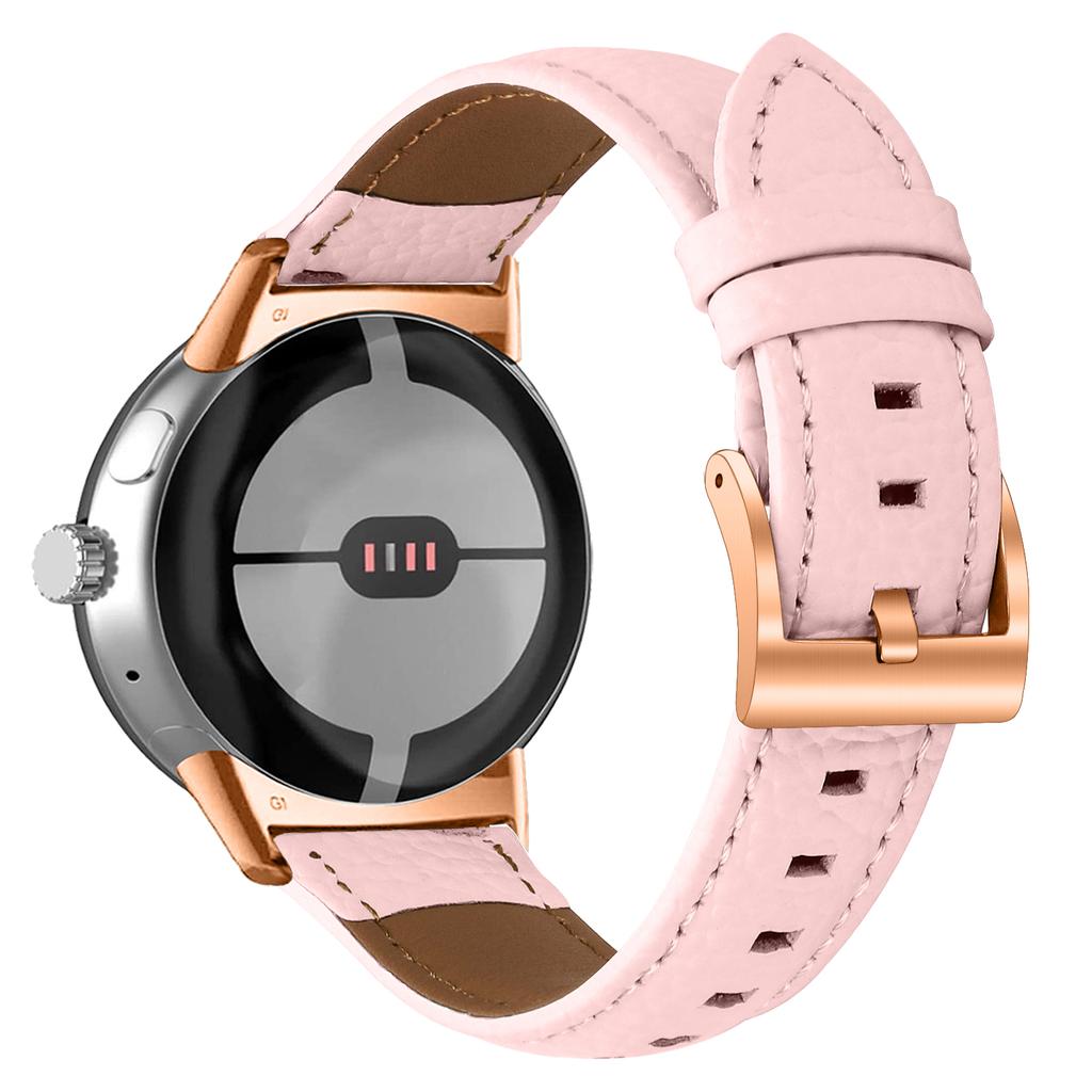 Litchi Textured Genuine Cow Leather Strap with Electroplated Buckle for Google Pixel Watch 4/3/2/Watch 41mm Pointed-End Watch Band