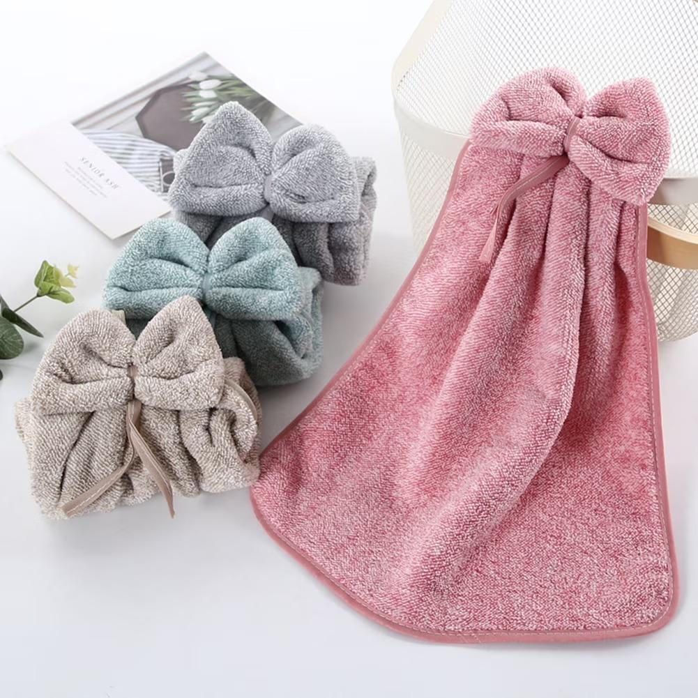 2Pcs Coral Fleece Towels Hand-Wiping Towels Bathroom Kitchen Use Hanging Towel Set 33cm x 33cm Peach