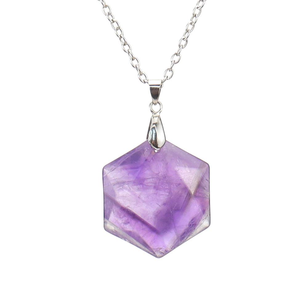 Crystal Gemstone Hexagram Black Yorite Pendant Necklace Cut Polyhedron Pendant N532