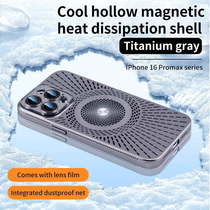 Apple 16promax mobile phone case cool ice feeling hollow magnetic suction heat dissipation iphone15 lens film 14 protective cover