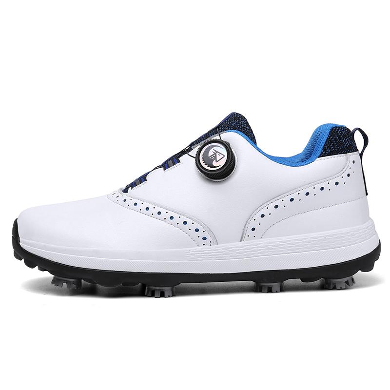 Herrars Golfskor Inomhus Golf Träningsskor Andningsbara Läder Golf Sneakers Halkfria Golfspikar Skor Snörning Reseskor